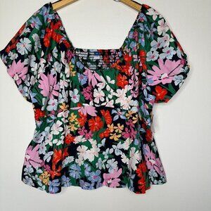 Old Navy Blouse Size 2XL Waist Defined V-Neck Floral Puff Sleeve Boho